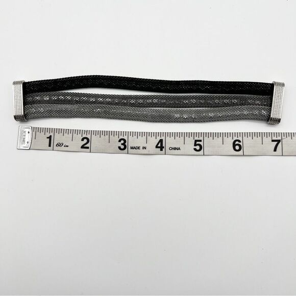 Silver Gray Black Tone Mesh Clear Rhinestone 3 Strand Cuff Statement Bracelet 7” - Picture 8 of 9